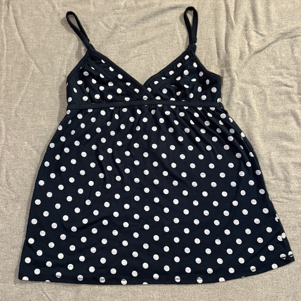 Bluenotes Navy and White Polka Dot Top